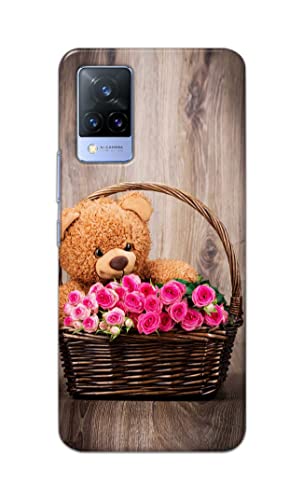 Image of PRINTFIDAA Roses and Teddy Bear in The Wicker Hard Back Cover for Vivo V21 (5G) Back Cover -(P6) KAT1004