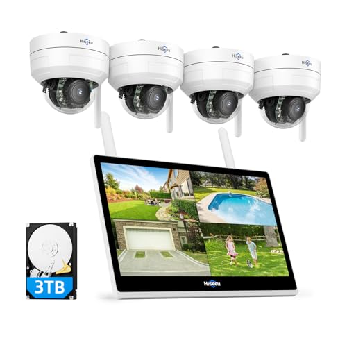 Hiseeu Wireless Security Camera System, 3TB Storage 16CH NVR with 14' LCD Monitor, 4PCS 5MP PTZ Dome Cameras, Auto Tracking, Explosion-Proof Outdoor WiFi Surveillance System
