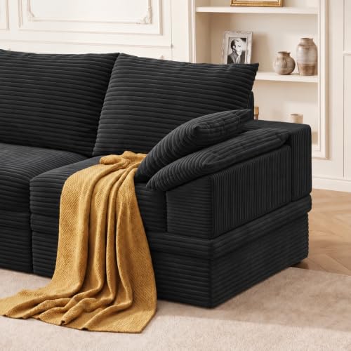 107" Modular Sectional Sofa Boneless Couch with Storage, L-Shape 3 Seat Comfy Modern Cloud Couch Sofa with Ottoman, 27" Deep Seat Corduroy Sofa for Living Room, Tool-Free Assembly - Dark Grey - image 7