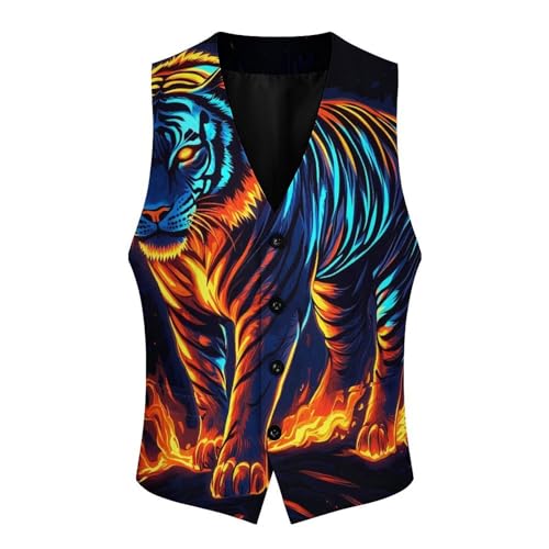 Tiger with Glowing Neon Men's Formal Suit Vest for Business Formal Or Casual Dress Waistcoat Wedding4
