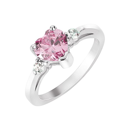CloseoutWarehouse Cubic Zirconia Heart Promise - Sterling Silver Love Ring, Available in a Variety of Colors
