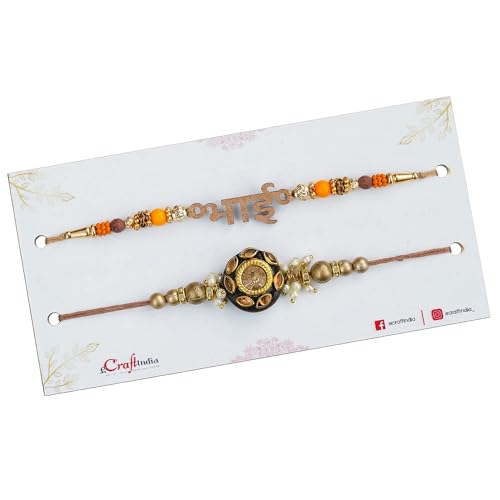 Image of eCraftIndia Set of 2 Designer Rakhis For Men with Roli Chawal Pack - Rakhi for Brother