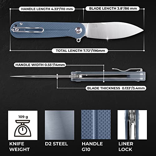 Firebird GANZO FH922-GY Ball Bearing Pocket Folding Knife D2 Steel Blade G10 ...