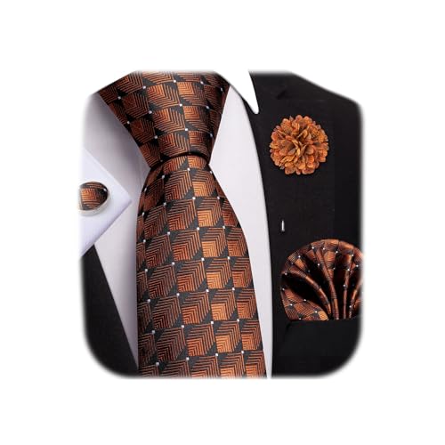 Image of Dubulle Mens Tie and Lapel Pin Paisley Striped Floral Necktie for Men Pocket Square Cufflinks 4PCS Set Wedding Party