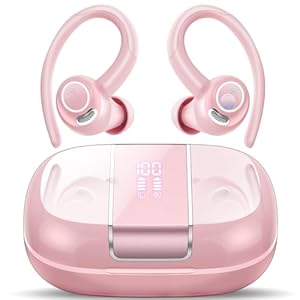 Csasan Wireless Earbuds, Bluetooth 5.3 Headphones with ENC Noise Canceling Mic, 3D Stereo Wireless Earphones, 48H LED Display Ear buds with Earhooks, IPX7 Waterproof for Sport/Running/Gym/Pink