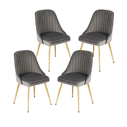 SJIALEN Soft Velvet Dining Chair,with Non-Slip Feet for Office Lounge Dining Kitchen Bedroom Cafe Negotiate Household Desk Chair Kitchen Chair (Color : Gray, Size : 4pcs), Grey
