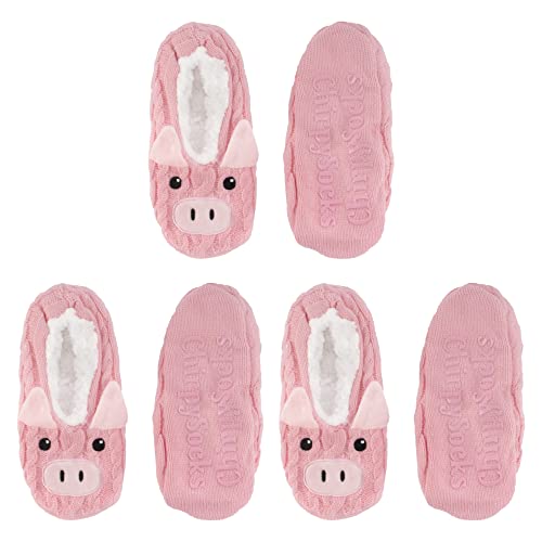 Image of BambooMN Adult Women Super Soft Warm Cozy Fancy Yarn Slippers Non-Slip Lined Socks, Indoor Comfy House Slippers, 3 Pairs
