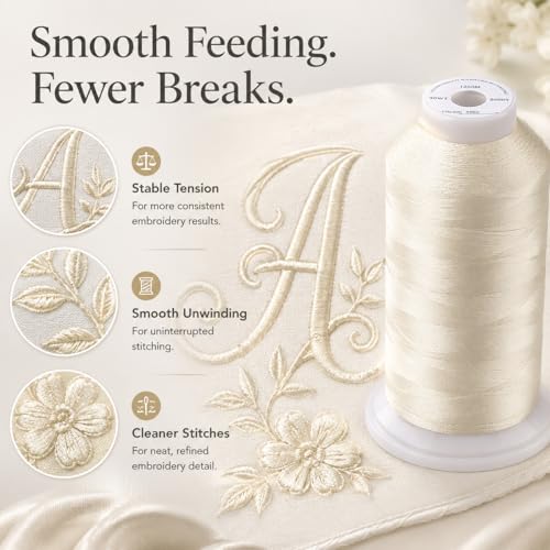 Image of Simthread Embroidery Machine Thread 5000M 40WT Polyester, Ivory 902 | 5000M 40WT polyester thread feeds smoothly for home or commercial embroidery projects.