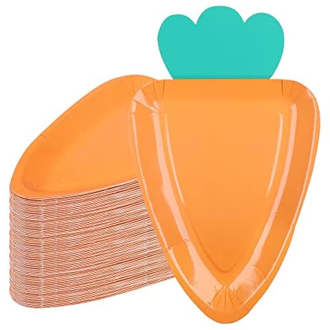 Augisteen 48 PCS Easter Paper Plates Carrot Shape Disposable Plates Easter Spring Party Dinner Plates Cute Paper Plate for Holiday Party Supplies Home Dining Table Decor Cover