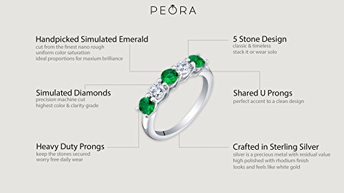 Peora Simulated Emerald Half Eternity Ring For Women 925 Sterling Silver, 0.50 Carat Total, Dainty Trellis Band, 3.5Mm, Size 8 #TOP3