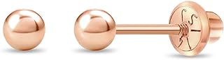14k Rose Gold Girl's Ball Stud Screw Back Earrings for Toddlers & Young Girls - Small Classic Ball Stud Earrings for Young Kids & Preteens - Simple & Elegant Earrings for Children