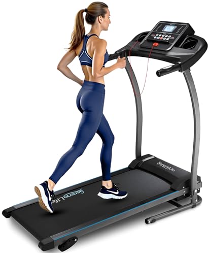 SereneLife Electric Folding Treadmill Exercise Machine - Smart Compact Digital Fitness Treadmill Workout Trainer w/Bluetooth App Sync, Manual Incline Adjustment, for Walking, Running, Gym