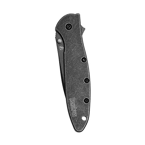 Image of Kershaw Leek, BlackWash Pocket Knife (1660BLKW); 3 Sandvik 14C28N Steel Blade, 410 Stainless Steel Handle, BlackWash Finish, SpeedSafe Assisted Open, Frame and Tip Locks, Reversible Pocketclip; 3 OZ