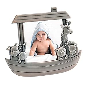 Noah’s Ark Newborn Baby Photo Frame, 3″x3″, Non-tarnish Brushed Pewter Finish, Gift Box Included