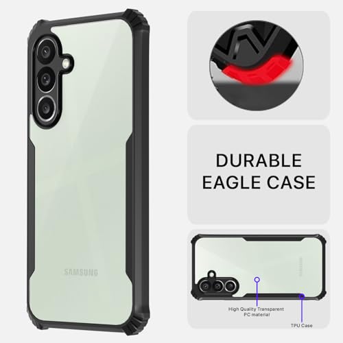 Image of Pikkme Back Cover for Samsung Galaxy M36 5G | Ultra Hyrbid | Full Camera Protection | Raised Edge | Crystal Clear Transparent Bumper Case (Black)