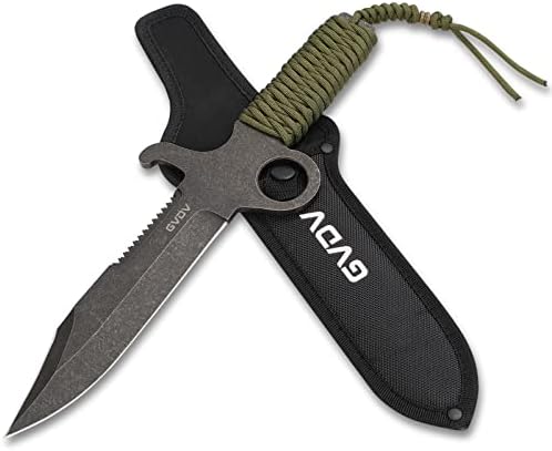 GVDV Full Tang Hunting Knife with Sheath, 13.4-inch Fixed Blade Knife with Paracord Handle, Tactical Bowie Knife for Camping Hiking Survival, 7-1/3 Stonewashed Blade, Christmas Gifts for Men
