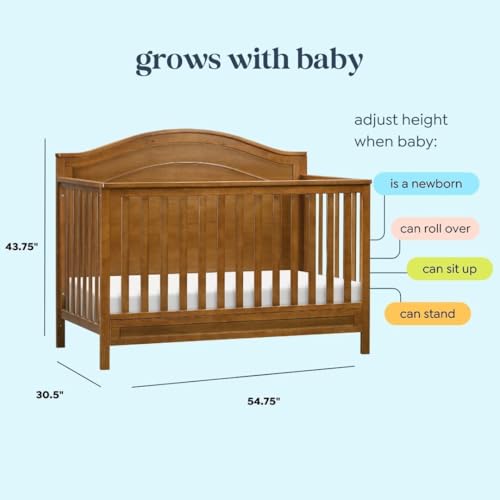 DaVinci Charlie 4-in-1 Convertible Baby Crib - GREENGUARD Gold Certified Convertible Crib to Toddler Bed, Daybed, Full-Size Wooden Bed, Durable, 4 Adjustable Mattress Heights - Chestnut