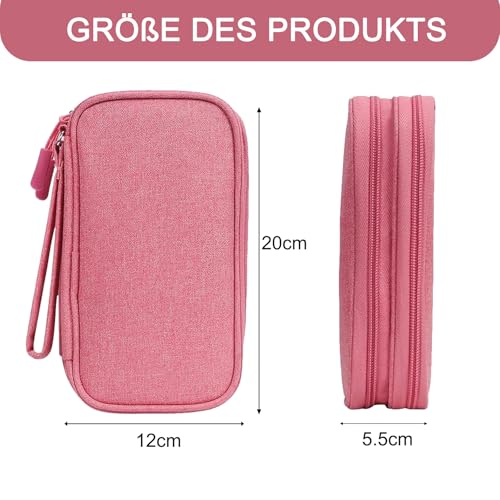 dogmoon Kabeltasche - Tragbare Kabel Organizer Tasche, Reise Elektronik Zubehör Tasche, Doppelschicht für Accessories Handy Ladekabel Powerbank USB - Pink