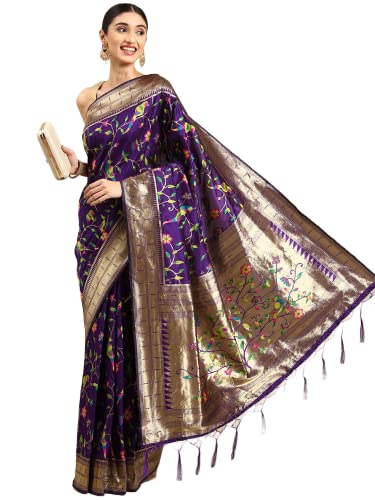 Pandadi Saree Paithani Silk Saree With Unstitched Blouse Piece, Purple