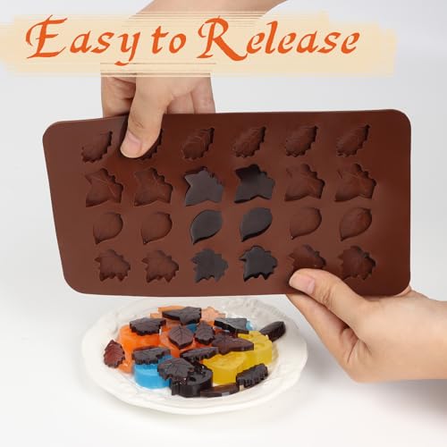 Image of 4 Pcs Pumpkin Silicone Molds, Halloween Pumpkin Candy Molds, Fall Maple Leaf Chocolate Mold for DIY Cake, Chocolate, Candy, Jelly, Wax Melt, Ice Cubes