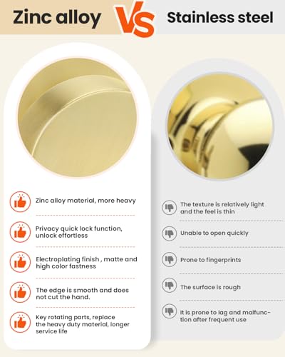 Image of Haidms Brushed Gold Door Knobs Dummy- Single-Side Decorative Door Knob for Closet, Pantry & French Doors, Non-Turning Round Ball Design(1 Pack /2 Pieces)
