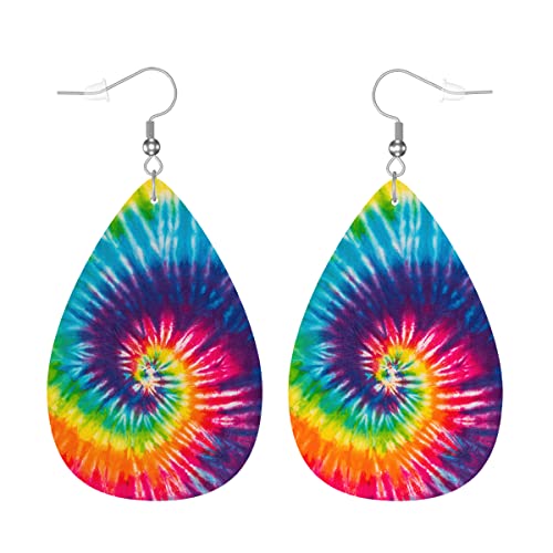 Zokola Tie Dye Drop Dangle Earrings, Colorful Hippie Swirl Tie Dye Earrings Charm Jewelry For Womens Friends, Lightweight Faux Leather Drop Dangle Earrings Set