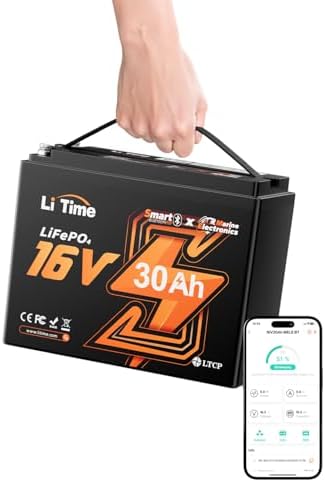 LiTime Pro Power Lithium Fish Finder Battery 16V 30Ah, Powers Livescope, ActiveTarget, Mega Live | Bluetooth & Low-temp Cutoff for Ice Fishing | Compatible with Garmin, Lowrance, Humminbird