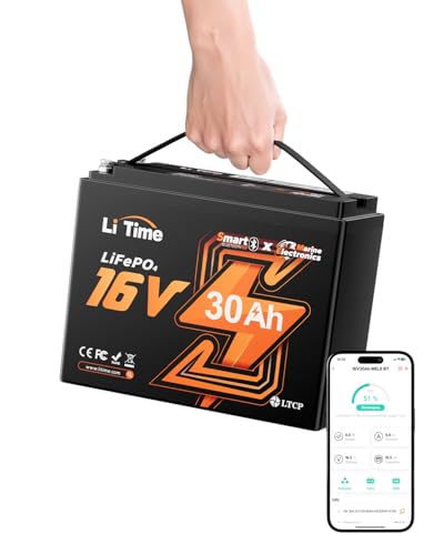 LiTime 16V 30Ah Lithium Fish Finder Battery with Bluetooth 5.0 & Low-temp Cutoff Perfect for Garmin LiveScope Lowrance ActiveTarget Humminbird Mega Live