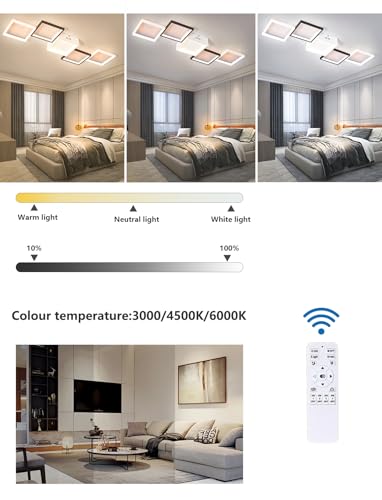 Plafonnier LED pour chambre à coucher, lustre carré noir variable avec télécommande salon - 3