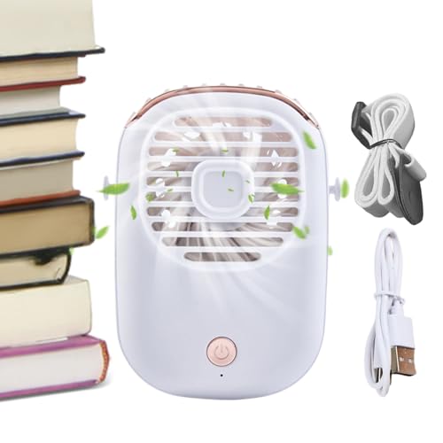 Ventilateur manuel rechargeable personnel, refroidisseur de cou silencieux avec cordon | Ventilateur de bureau USB rechargeable pour intérieur et extérieur pour homme, femme, voyage, camping, gym