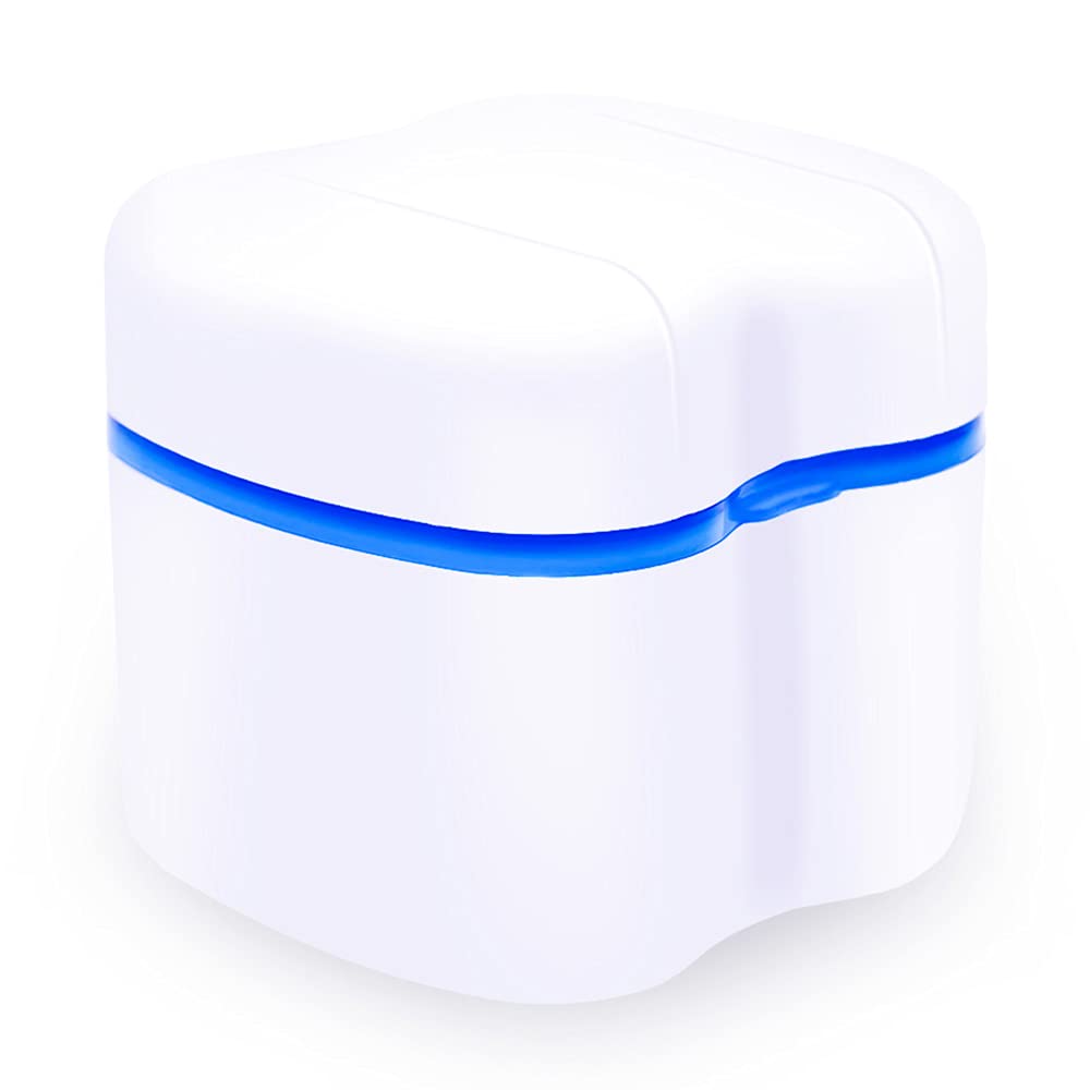 smillsu Denture case, denture cup bath, toothbrush with dentures and portable toothbrush case, denture container with basket denture holder (Blue) : Beauty & Personal Care