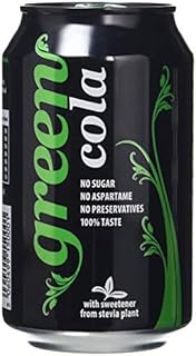 Green Cola Cans 24 Pack, No Sugar Soft Drink, 0 Calories, No Aspartame, Natural Caffeine, 100% Taste - Bulk Pack of 24 Cans x 330 ml