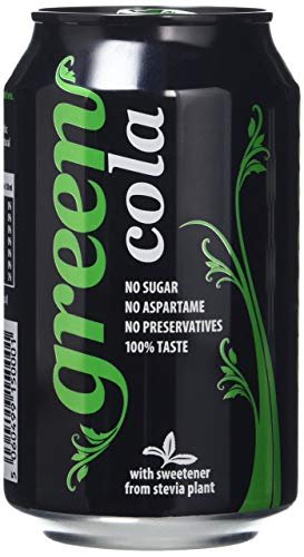 Green Cola Cans 24 Pack, No Sugar Soft Drink, 0 Calories, No Aspartame, Natural Caffeine, 100% Taste - Bulk Pack of 24 Cans x 330 ml