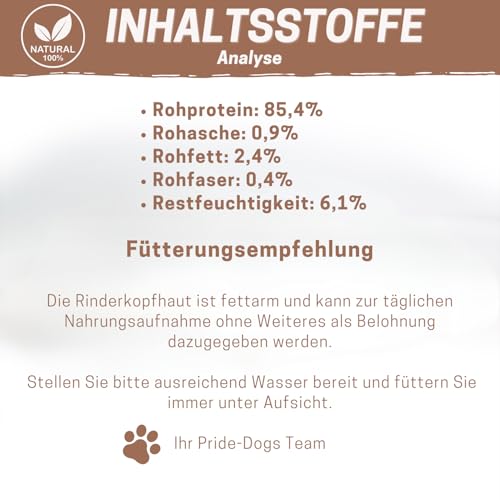 Rinderkopfhaut 30 cm 500g - Premium Kausnack für Hunde von PrideDogs - Zahnpflege - Getreidefrei - 100% Rind Deutscher Herstellung - Natur Leckerli