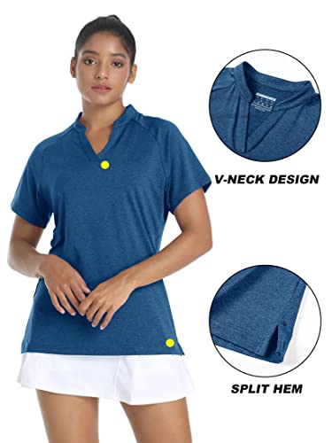 Tacvasen Tennis Polo Shirts Women Upf 50+ Collarless Golf Shirts Active Workout T Shirts Quick Dry Running Yoga Shirts Blue #TOP3