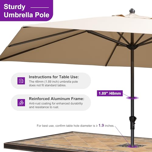 Image of PURPLE LEAF Outdoor Market Umbrella 12' x 9' Rectangle Beige 8 Metal Ribs