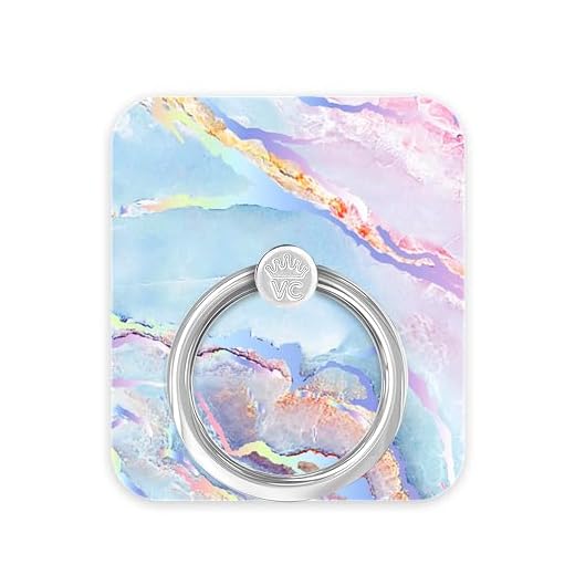 Velvet Caviar Cell Phone Ring Holder - Finger Ring & Stand - Improves Phone Grip Compatible with iPhone, Galaxy and Most Cases (Except Silicone/Leather) - Moonstone Holographic Pink Blue Marble