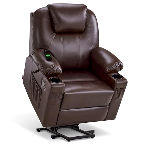 Image of MCombo Large Power Lift Recliner Chair with Massage and Heat for Tall Elderly People, 3 Positions, Cup Holders, and USB Ports, Faux Leather 7516 (Large, Dark Brown)
