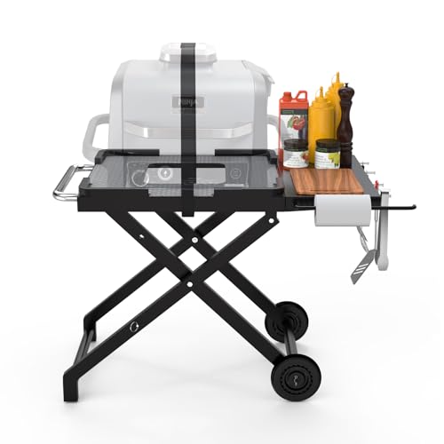 Image of Collapsible Grill Stand for Ninja Woodfire OG701 OG800 OG900 Series & OO101 Pizza Oven Grill,Outdoor Table Cart with Side Shelf for Ninja XSKSTAND XSKUNSTAND Woodfire OG 700 Series,Foldable