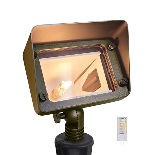 COLOER Brass Flood Lights with 4W 2700K LED G4 Bulb, 12V Low Voltage Landscape Floodlights for Outside, Outdoor Wall Lights Illuminating Signs, Walls and Tree Bronze(503B) 1 pack with bulb