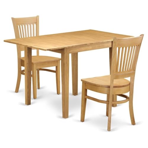 East West Furniture Norden - Set moderno da 3 pezzi composto da un tavolo rettangolare in legno con piega e 2 sedie da pranzo, 76 x 122 cm, rovere