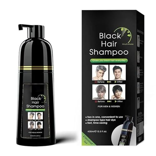 Shampooing Teinture Instantanée Confozen 400ml – Coloration Noire Naturelle & Soin Capillaire – Couvre Cheveux Blancs – Sans Ammoniaque – Pour Hommes & Femmes – Durée Longue –Action Rapide 5 Minutes