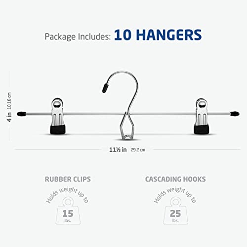 Zober Metal Skirt Hangers - Pack Of 10 Pants Hangers With Clips - Multi Stackable Space Saving Hangers - Adjustable Clip For Skirts, Jeans, And Pants W/Non-Slip Grip #TOP7
