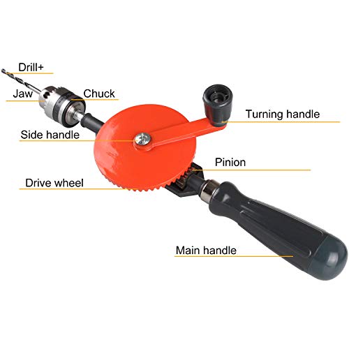 STARVAST Manual 3/8-inch Capacity Speedy Powerful Drill Double Pinion Geared 3 Jaw Chuck for Wood, Plastic, Soft Metal - Comes With Pin Vise Hand Drill Set thumbnail 3