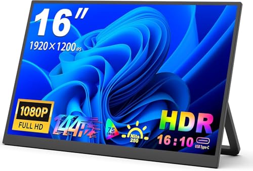 Image of 16 Inch Portable Monitor 144Hz FHD 1200P IPS, USB-C & HDMI External Screen Compatible with PS5, Xbox, Switch, Laptop PC