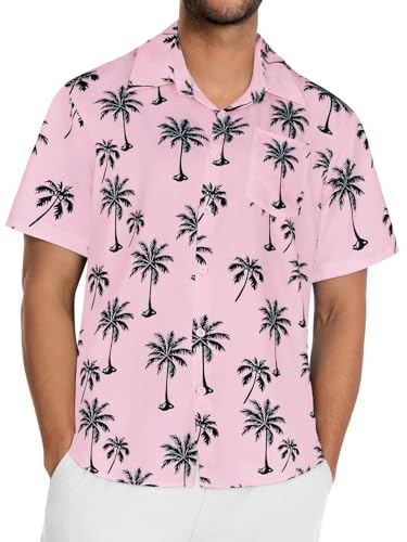 Image of Men Hawaiian Shirt Short Sleeve Summer Beach Button Down Shirts with Pocket
