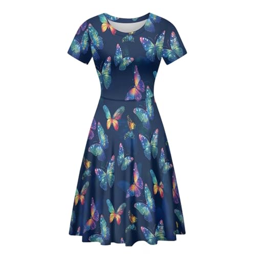 Image of HUGS IDEA Womens Puffy Swing Midi Dress Round Neck Short Sleeve Party A-Line Dresses
