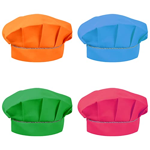 4 Pcs Gorro Chef Niños 3-13 Años, Elástico Gorros de Cocinero Profesional Niño Niña, Transpirable Infantil Sombrero Cocina para Cocinar Pintura Barbacoa Hornear (Multicolor)