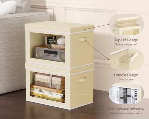 Image of Homsorout Collapsible & Stackable Fabric Storage Bins with Front Window, 6 Pack for Closet, Bedroom, Nursery, Home & Office, Beige, 14.9 x 9.8 x 9.8 Inches