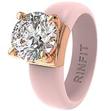 Rinfit Silikonring mit Stein, Rundschliff, Zirkonia, Solitärring für Frauen, Gummi-Eheringe – patentiertes Design, Size 7, Silikon, Zirkonia